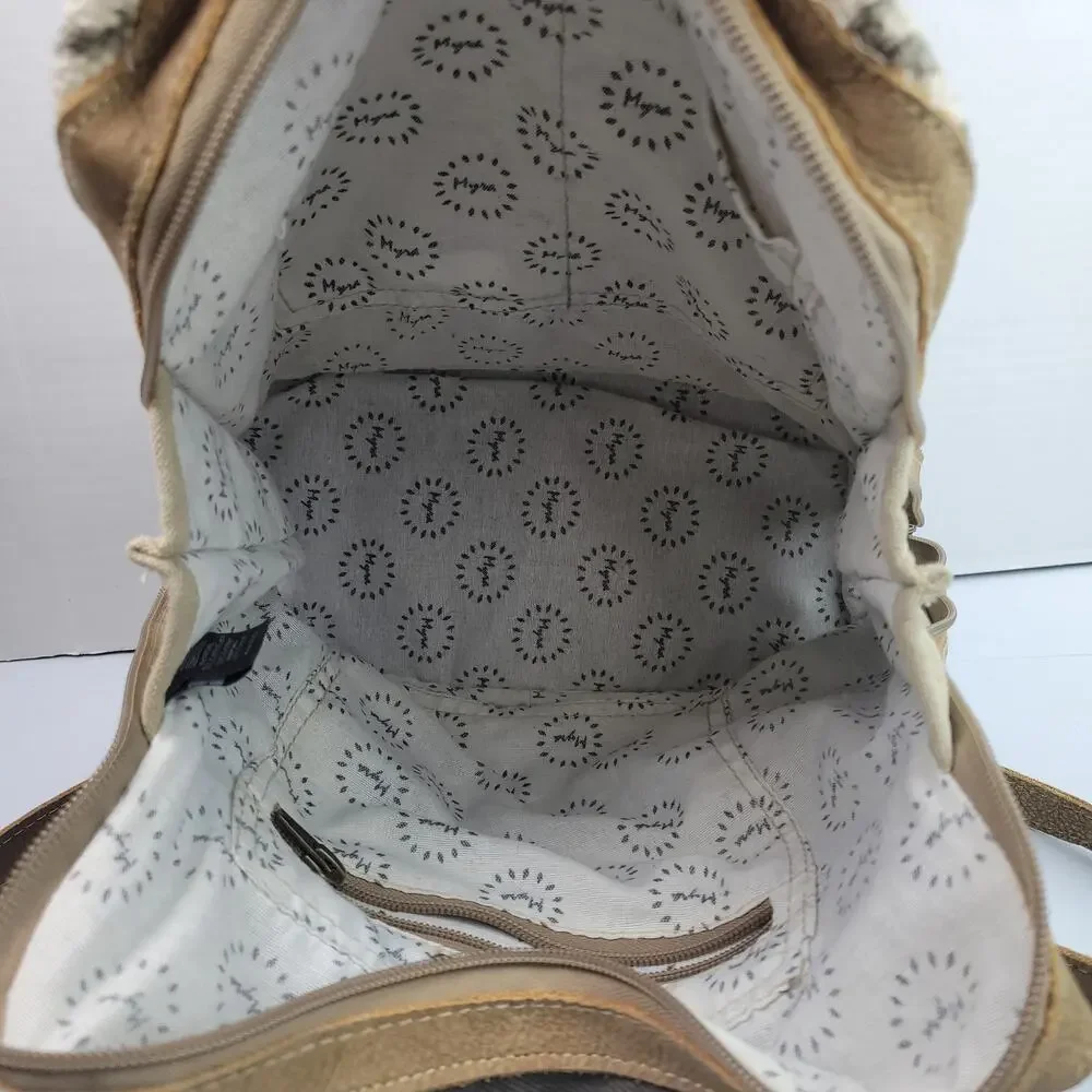 Myra bag Amber upcycled canvas & cowhide backpack S-1332